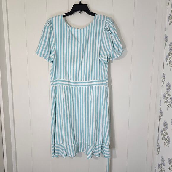 Draper James Wrap Dress Blue Green Ruffle Puff Sleeve Size XL - Picture 2 of 9